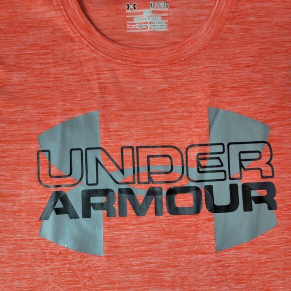 UNDER ARMOUR Gray & Black Logo Heatgear Light Orange T-Shirt sz XL EUC Athletic - Picture 2 of 5